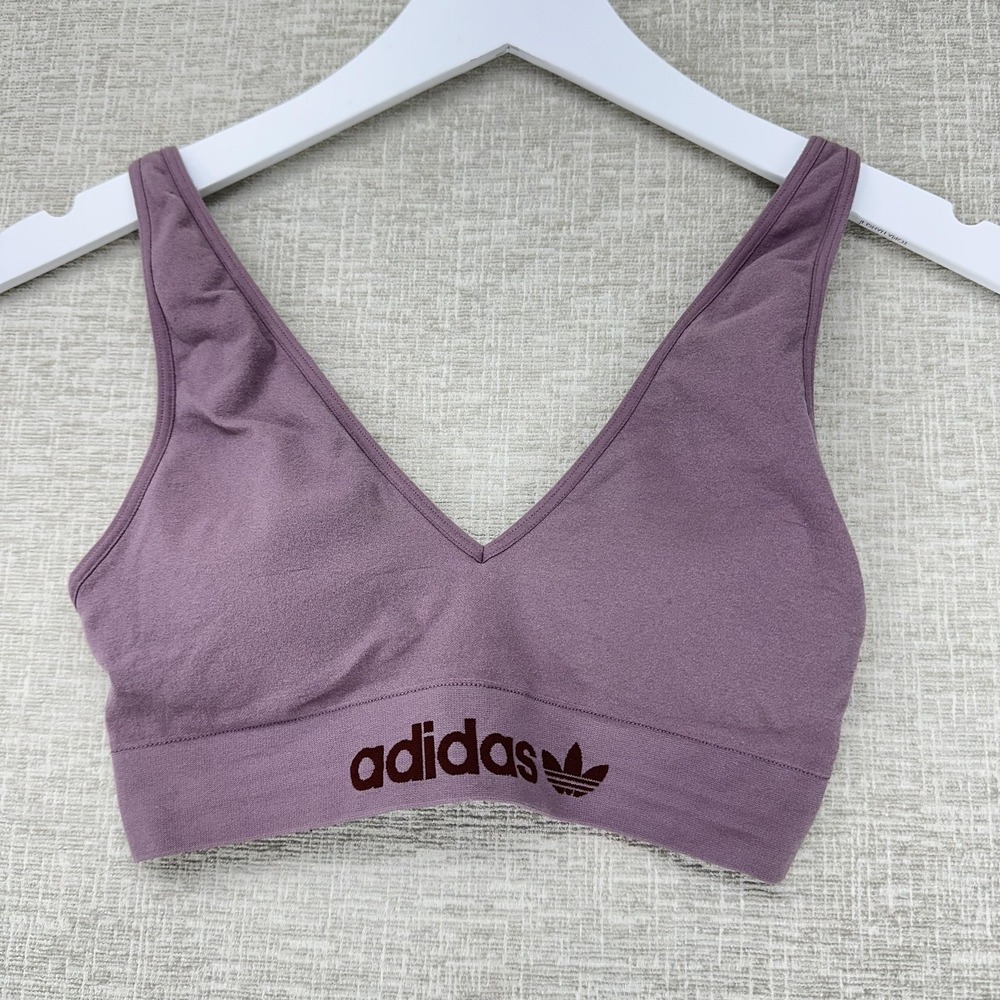 Adidas Bra‎ Womens Small Purple Trefoil Logo Bralette Seamless Stretch Sports